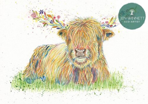 Hagrid the Highland Cow signed Watercolour Art Print