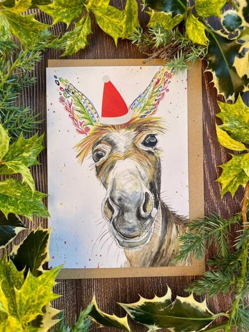 Donkey | Eco Friendly Christmas Card Colourful Blank Funny