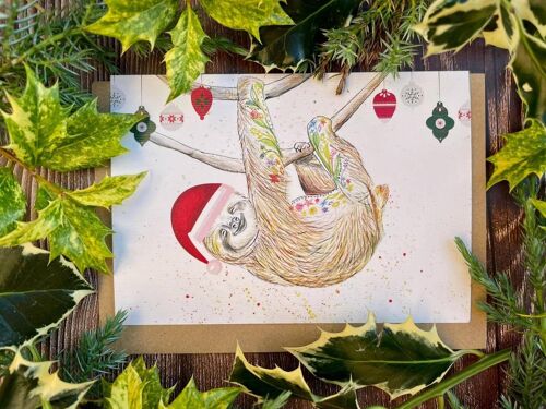 Sloth | Eco Friendly Christmas Card Colourful Cute  Blank