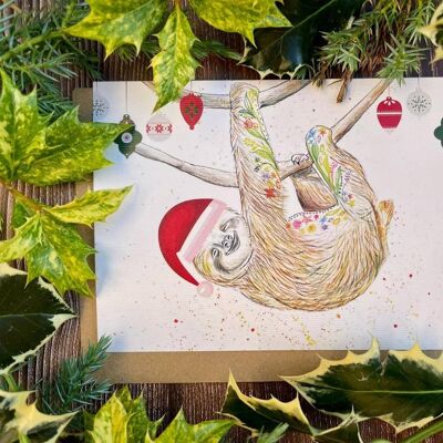 perezoso | Eco Friendly Tarjeta Navidad Colorido Lindo Blanco