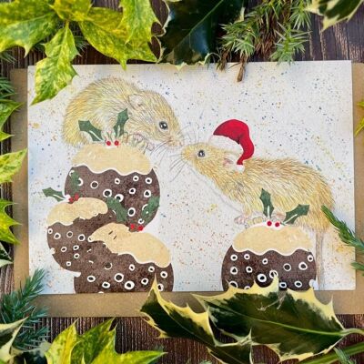 ratones | Eco Amigable Tarjeta Colorida Navidad Blanco Animal