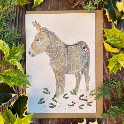 burro | Eco Amigable Tarjeta Colorida Navidad En Blanco Lindo
