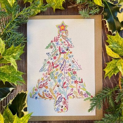 Árbol de Navidad | Tarjeta Ecológica Colorida Naturaleza En Blanco