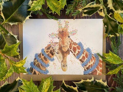 Giraffe Christmas Eco Friendly Card Blank Inside Cute Colour