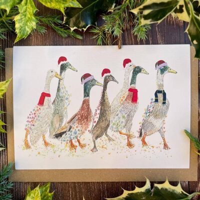 Canards | Carte écologique de Noël Salutations colorées