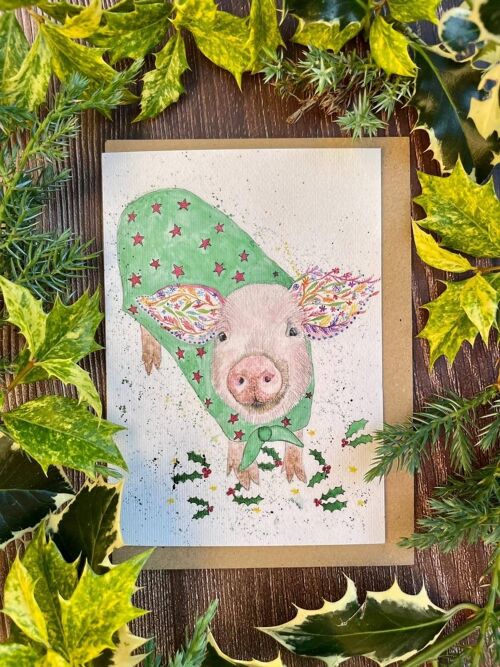 Pig in a blanket Christmas Eco Friendly Card Blank