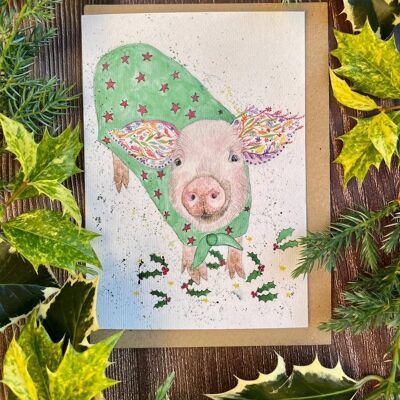 Schwein in einer Decke Eco Friendly Weihnachtskarte leer