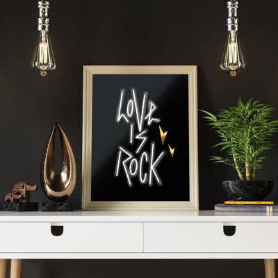 "EL AMOR ES ROCA" - Impresión de arte A4. Decoración de pared de rock'n'roll.