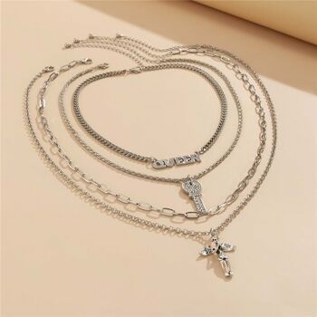 Lettre Clé Ange Pendentif Collier Ensemble 4