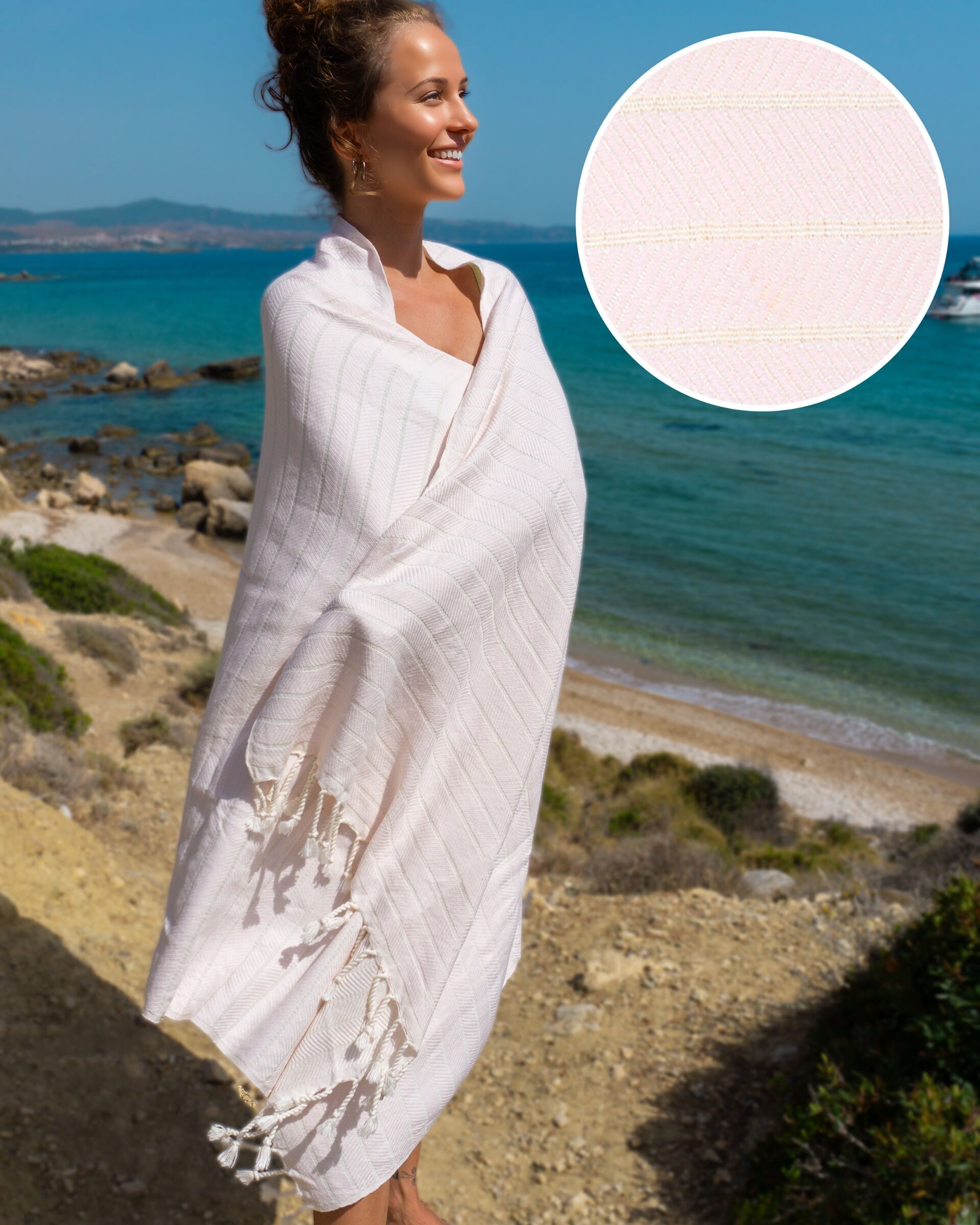 Toalla de baño turco ILVA de algodón y bambú, elegante pañuelo - Rosa (180 x 100 cm)