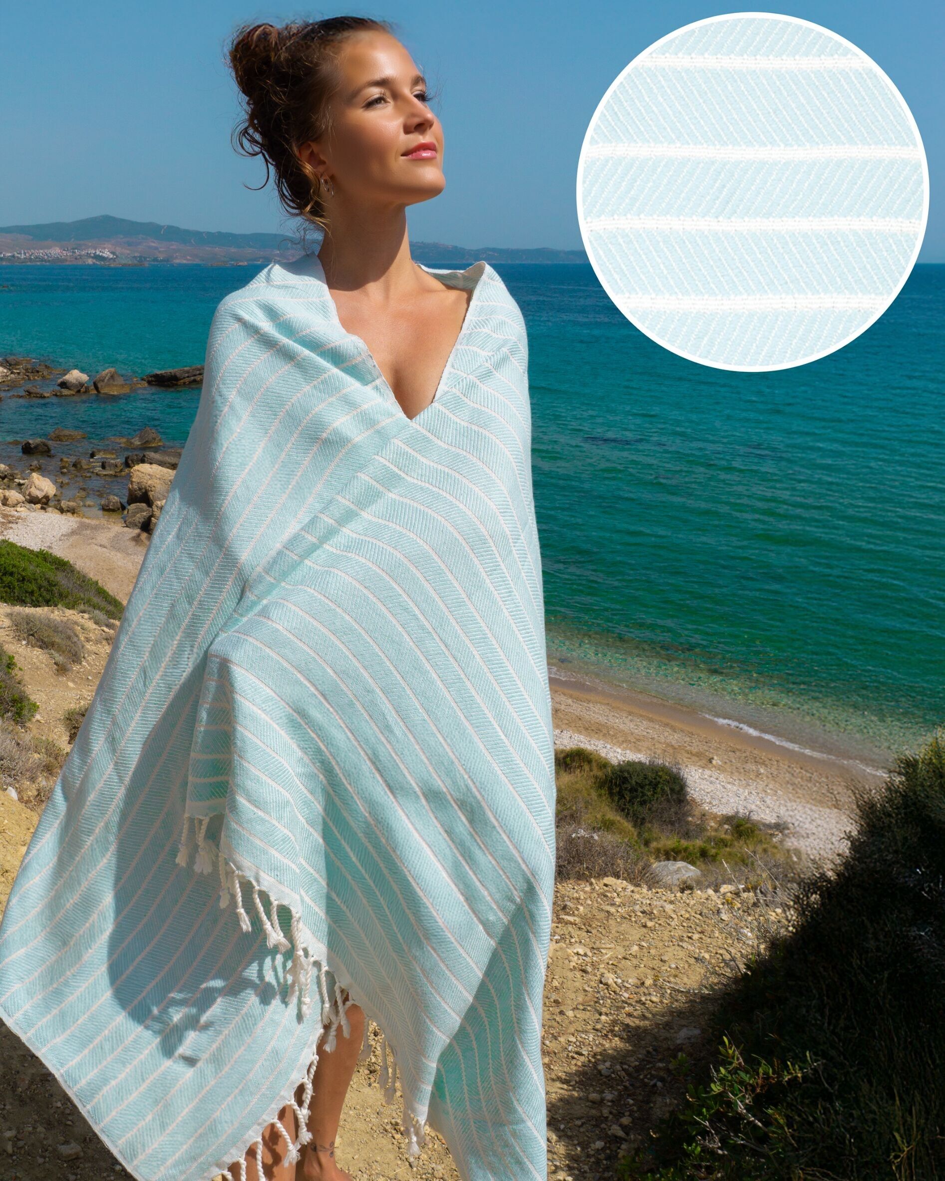 ILVA Türkisches Hamamtuch aus Bambus-Baumwolle, eleganter Überwurf – Minze (180 x 100 cm)