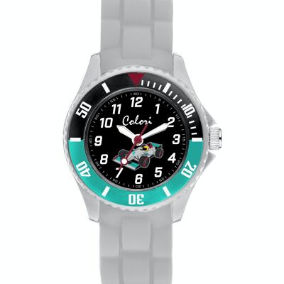 Colori Kinderuhr 30MM Rennwagen grau/blau 3ATM