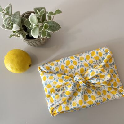 Furoshiki Geschenktücher mit Zitronen Motiv, Größe S 35x 35cm, M 50x50cm, L 70x70cm, XL90x90cm,Verpackung Stoff, Wrap Tuch, Ostern