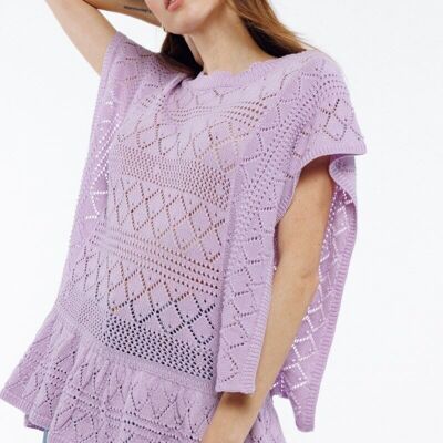 Crochet-style knit top MAUVE - PANAJ