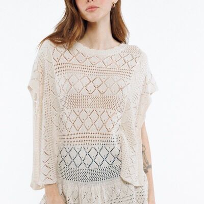 Crochet style knit top BEIGE - PANAJ