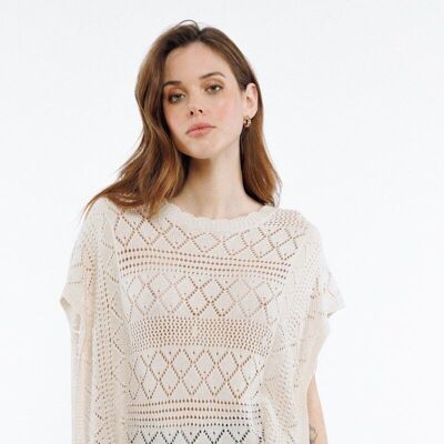 Crochet style knit top BEIGE - PANAJ