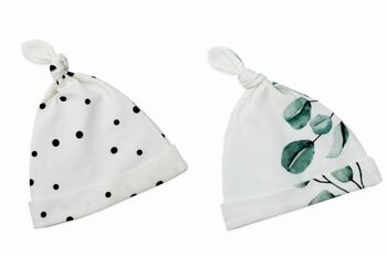 Lot de 2 bonnets bébé 2-4 Pois Noirs/Eukaliptus 1