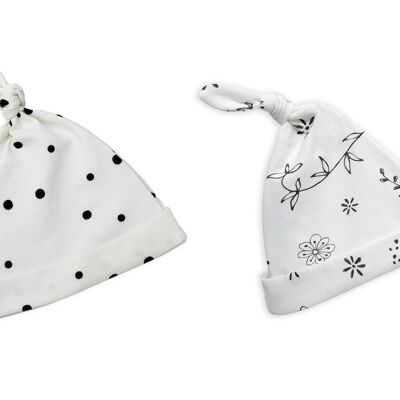 Lot de 2 bonnets bébé 2-4 Black_Dots/Bloom