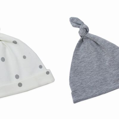 Confezione da 2 cappellini da bambino 2-4 puntini grigi/grigio