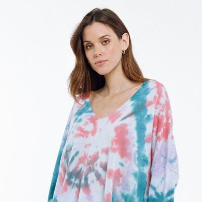 Light sweater with TIE&DYE ROSE pattern - PAZA