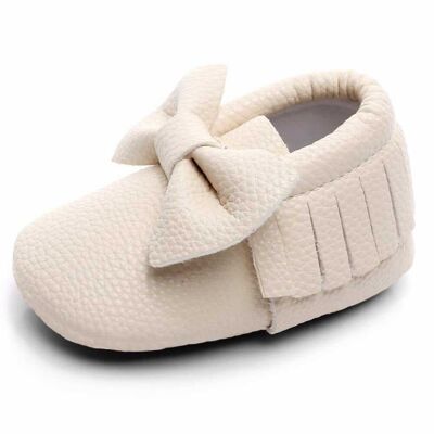 Bow Mocs - OFF WHITE - 2 YEARS - 3 YEARS (RUBBER SOLE, 16 CM)