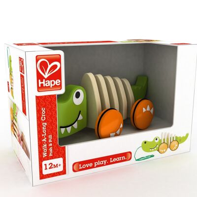 Hape - Wooden Toy - Pull Back Toy - Pull Back Crocodile