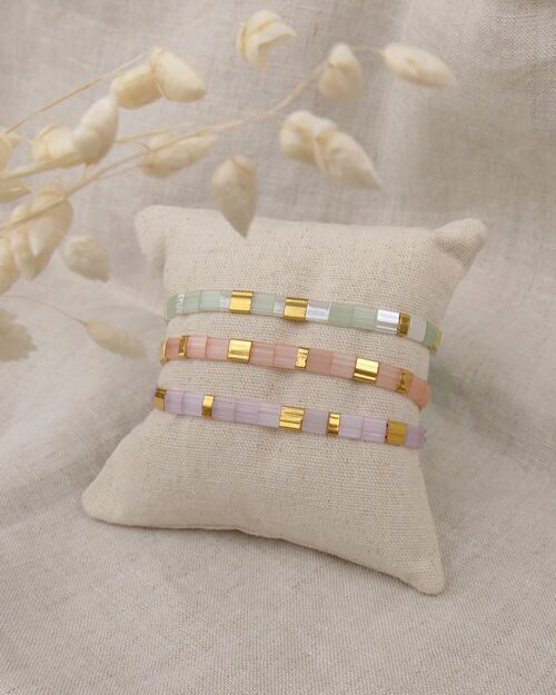 Lot de 3 Bracelets MIYUKI Pastel (Vert d'eau, Corail, et Lila)