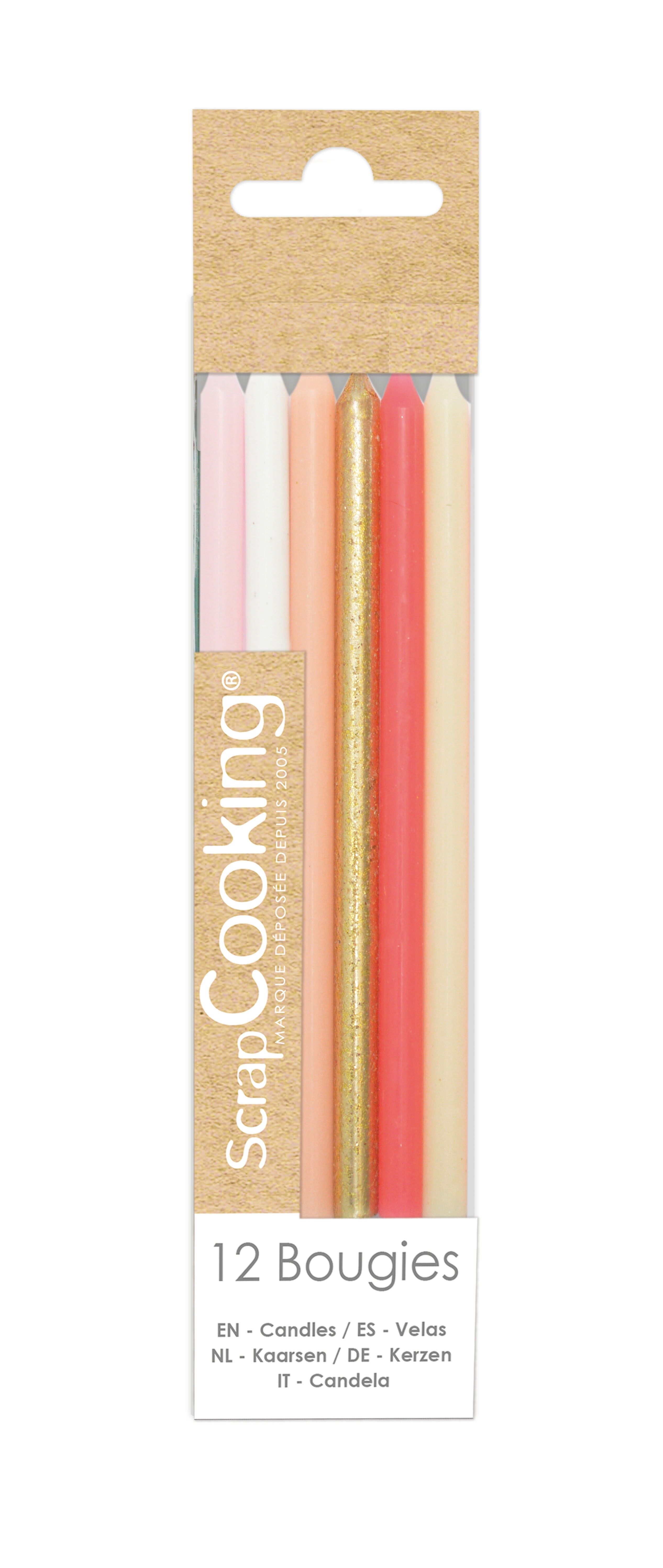 12 candele rosa e oro lunghe 12 cm