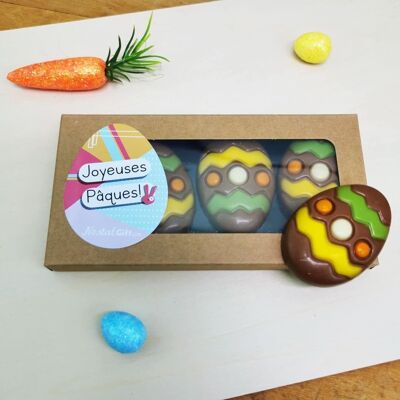 Huevos de Pascua decorados, con chocolate con leche - Felices Pascuas x3