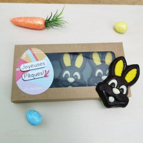 Tête de lapin en chocolat noir - Joyeuses Pâques x3