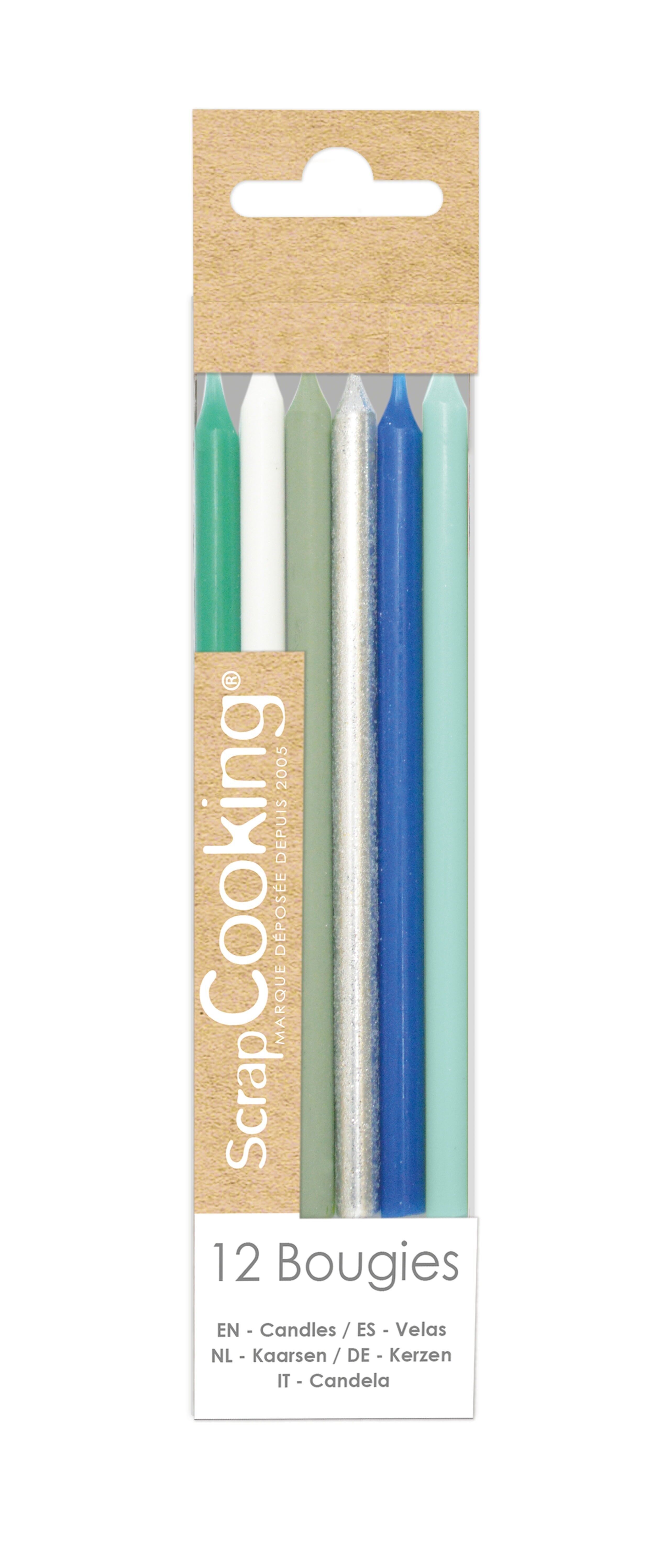 12 candele blu e argento lunghe 12 cm