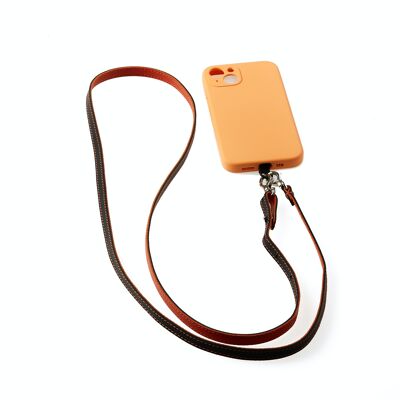 Leather phone strap Vivid Orange Black