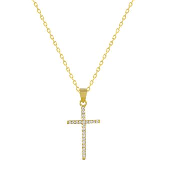 Collier en argent et or avec croix et zircons 1