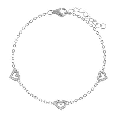 Silver bracelet and zircons three hearts