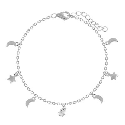 Silver bracelet with zircons moons and stars