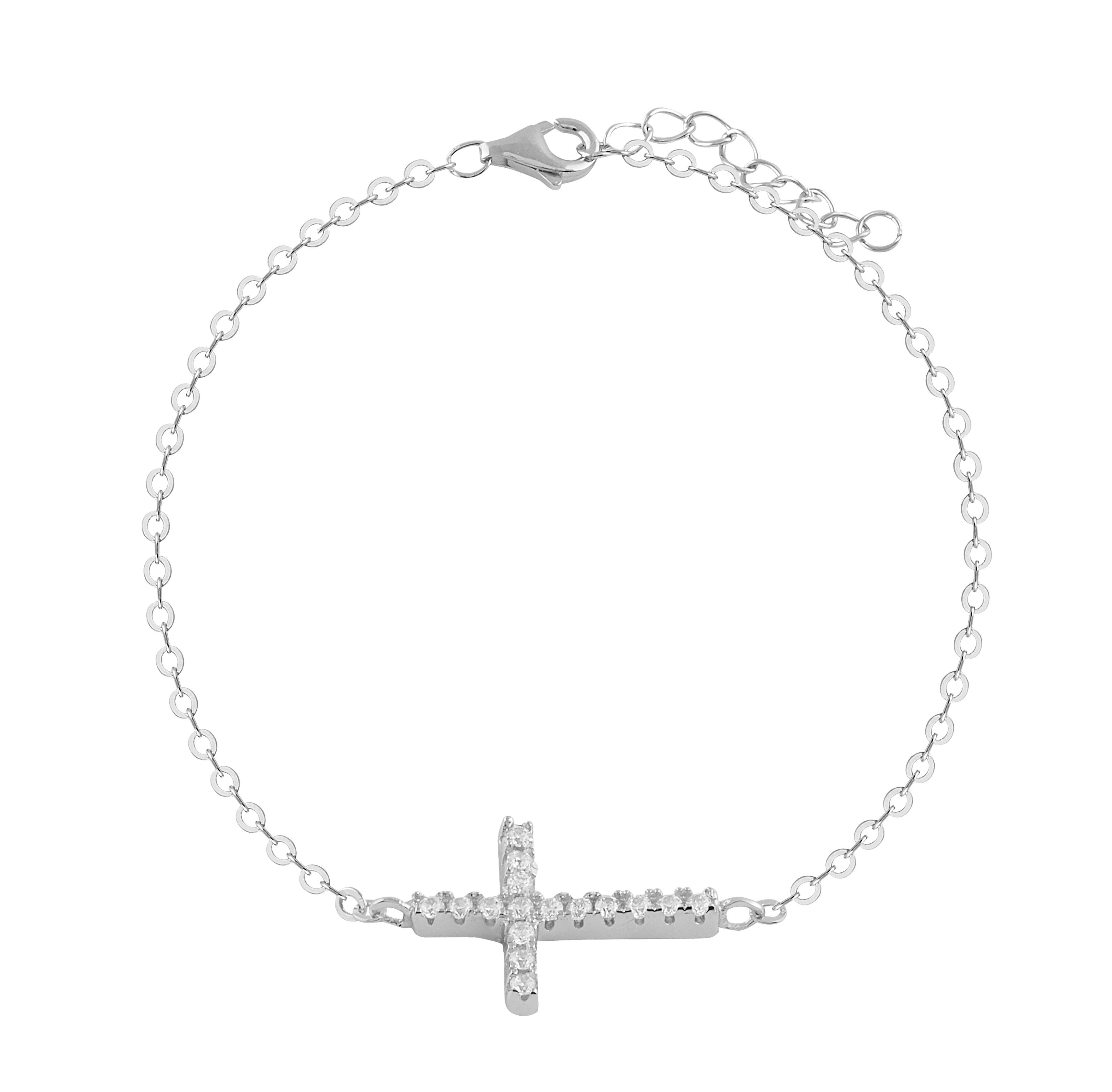 Bracciale in argento e zirconi con motivo croce