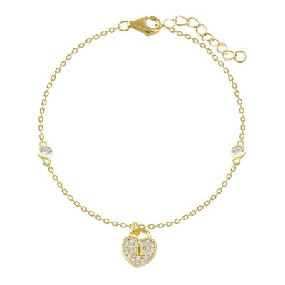 Bracelet plaqué or 18 carats avec cadenas en forme de cœur