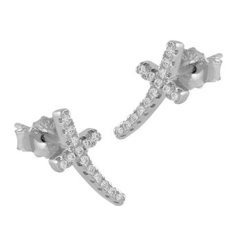 Boucles d'oreilles argent et zircons croix allongés 1