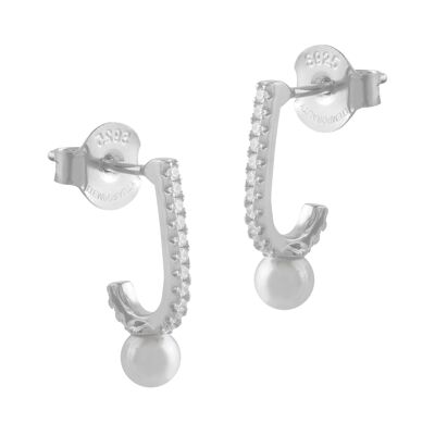 Silver earrings with hanging pearl