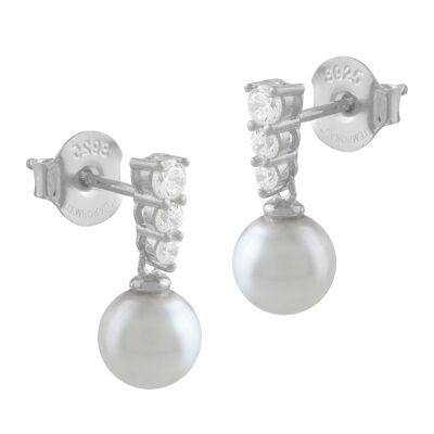 Silver earrings with pearl and zircons