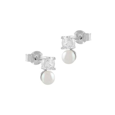 Silver earrings with zirconia and pearl