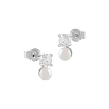 Boucles d'oreilles en argent avec zircone et perle 1