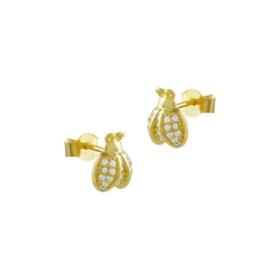 Earrings with zircons in the shape of a ladybug