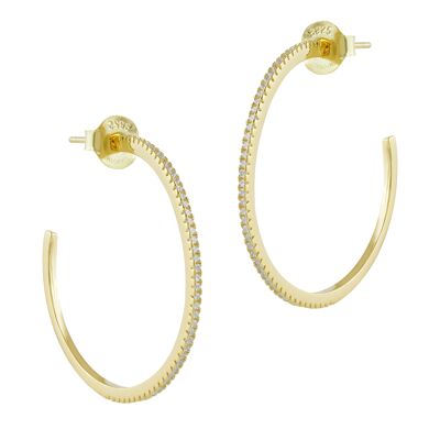 Boucles d'oreilles créoles larges plaqué or et zircons