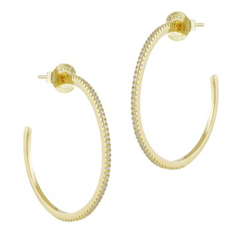 Boucles d'oreilles créoles larges plaqué or et zircons 1