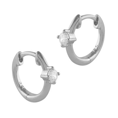 Rhombus-shaped silver and zircon earrings