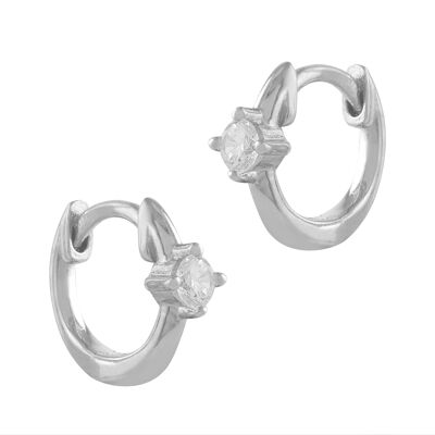 Boucles d'oreilles créoles argent et zircon avec zircon à quatre griffes