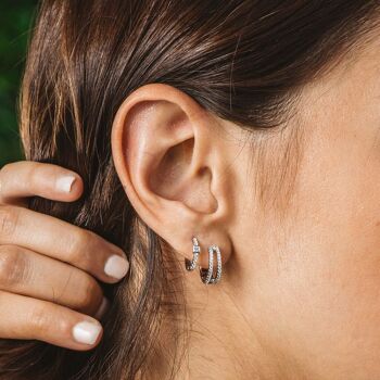 Boucles d'oreilles créoles argent et zircons 2