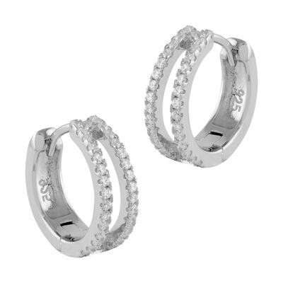 Creole silver earrings with zircons