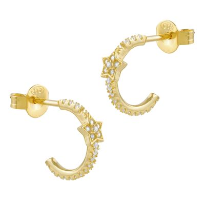 Pendientes criolla baño oro 18k circonita estrella